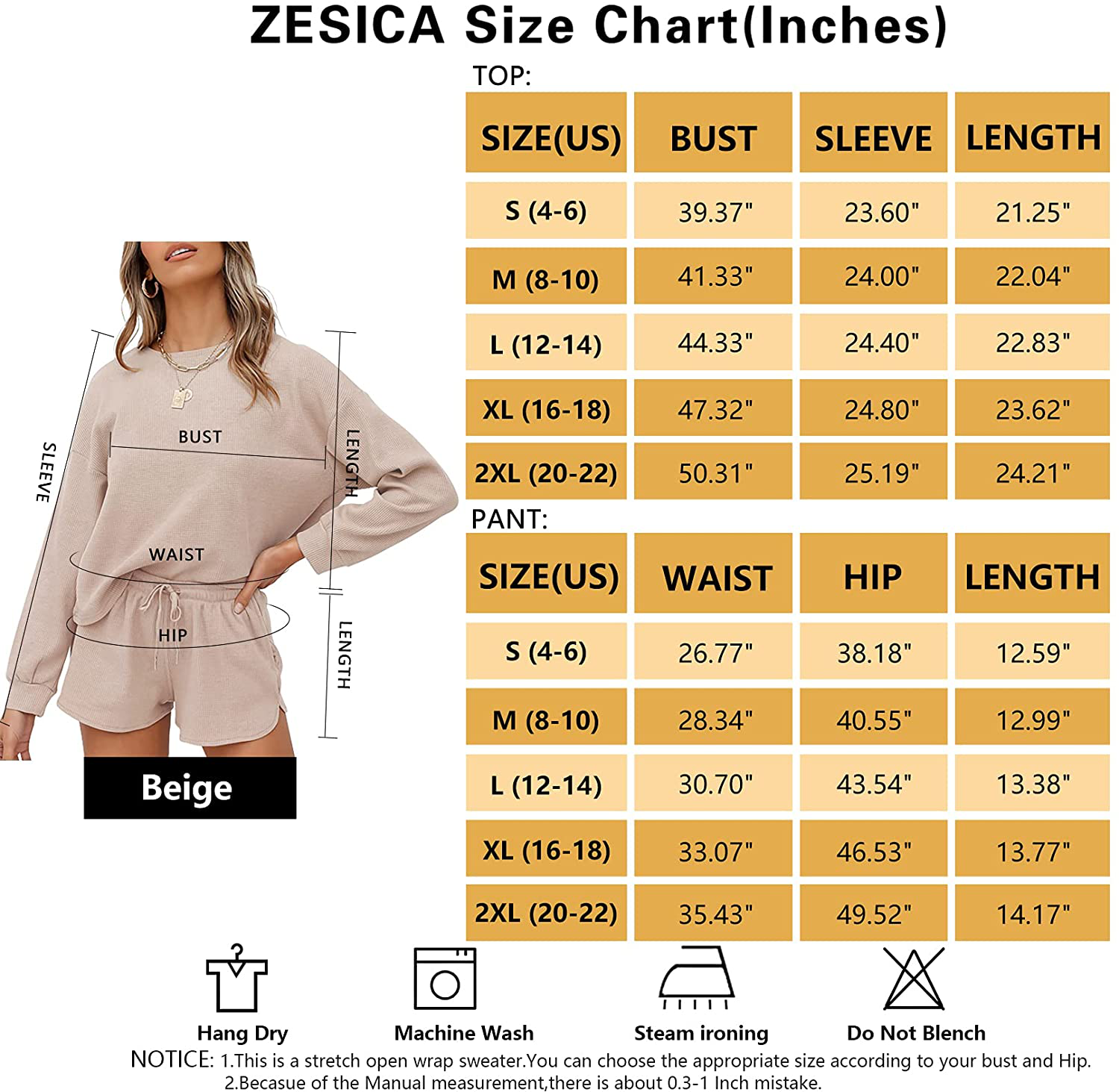 ZESICA Women's Waffle Knit Long Sleeve Top and Shorts Pullover Nightwear Lounge Pajama Set with Pockets Apparel & Accessories > Clothing > Sleepwear & Loungewear > Pajamas KYLIE MAX