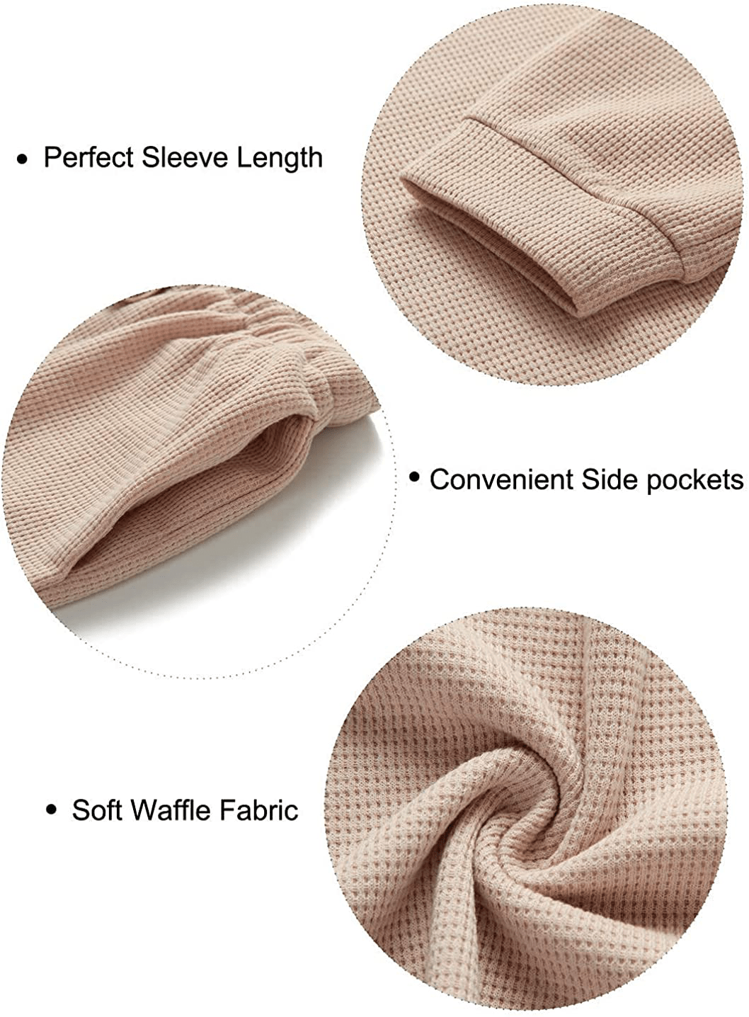 ZESICA Women's Waffle Knit Long Sleeve Top and Shorts Pullover Nightwear Lounge Pajama Set with Pockets Apparel & Accessories > Clothing > Sleepwear & Loungewear > Pajamas KYLIE MAX