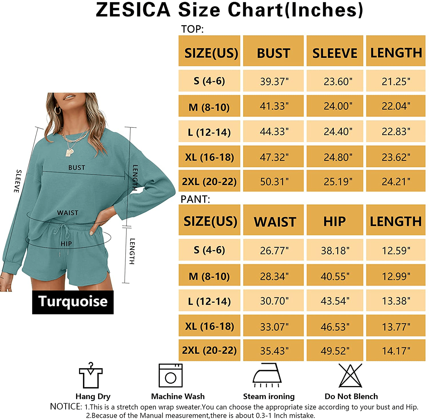 ZESICA Women'S Waffle Knit Long Sleeve Top and Shorts Pullover Nightwear Lounge Pajama Set with Pockets Apparel & Accessories > Clothing > Sleepwear & Loungewear > Pajamas Kylie Max