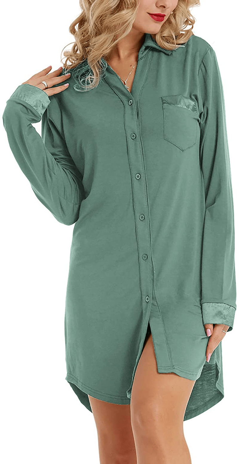 Zexxxy Womens Nightgown Long Sleeve Button down Pajama Top Soft Sleepwear Nightshirt Lapel Nightdress Apparel & Accessories > Clothing > Sleepwear & Loungewear > Nightgowns Kylie Max