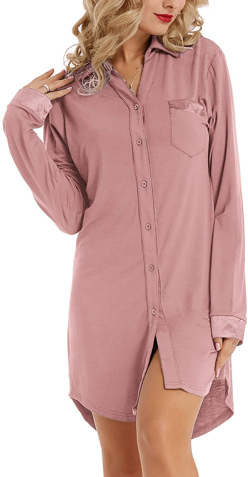 Zexxxy Womens Nightgown Long Sleeve Button down Pajama Top Soft Sleepwear Nightshirt Lapel Nightdress Apparel & Accessories > Clothing > Sleepwear & Loungewear > Nightgowns Kylie Max
