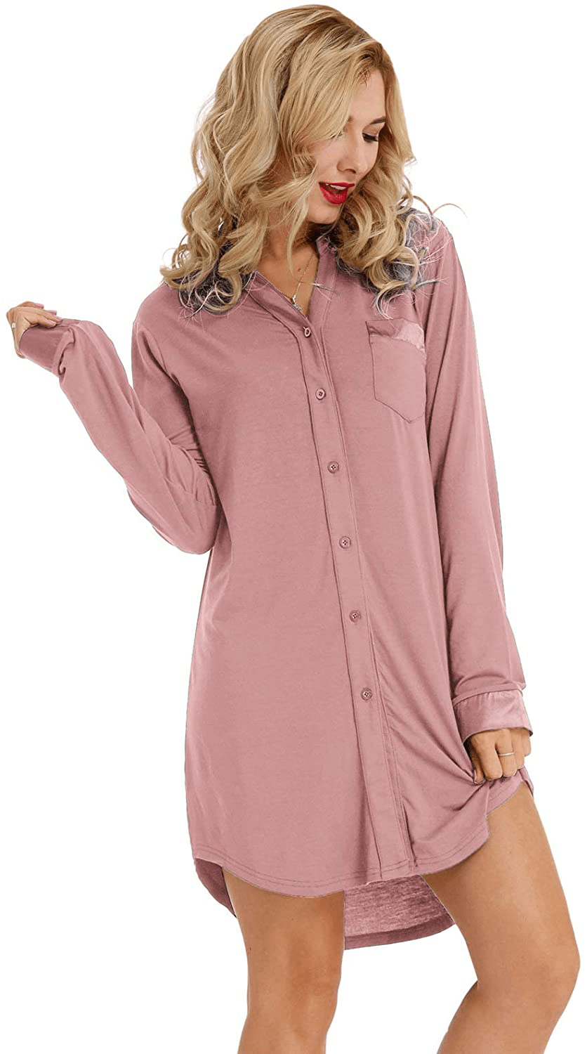 Zexxxy Womens Nightgown Long Sleeve Button down Pajama Top Soft Sleepwear Nightshirt Lapel Nightdress Apparel & Accessories > Clothing > Sleepwear & Loungewear > Nightgowns Kylie Max