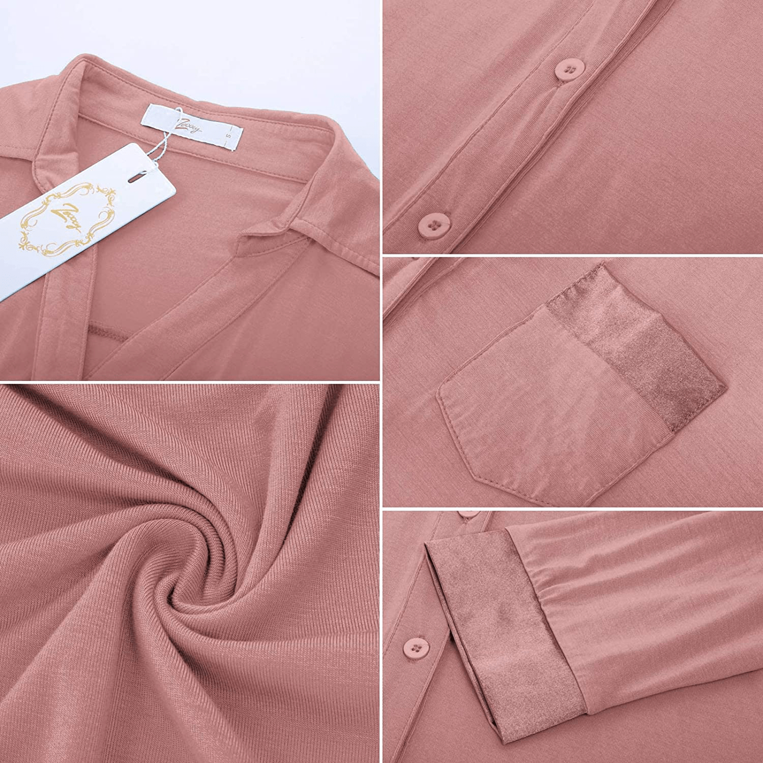 Zexxxy Womens Nightgown Long Sleeve Button down Pajama Top Soft Sleepwear Nightshirt Lapel Nightdress Apparel & Accessories > Clothing > Sleepwear & Loungewear > Nightgowns Kylie Max