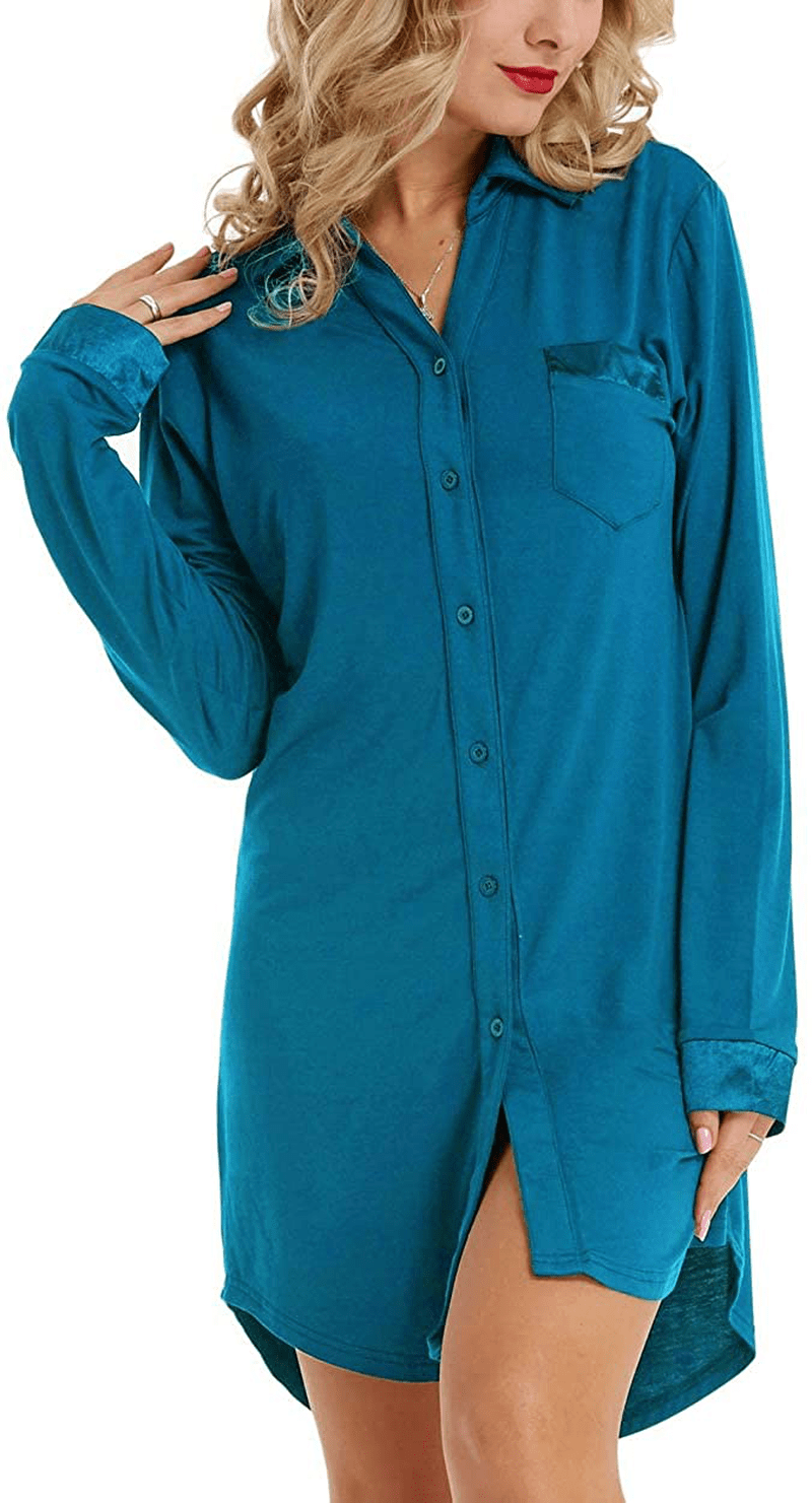 Zexxxy Womens Nightgown Long Sleeve Button down Pajama Top Soft Sleepwear Nightshirt Lapel Nightdress Apparel & Accessories > Clothing > Sleepwear & Loungewear > Nightgowns Kylie Max