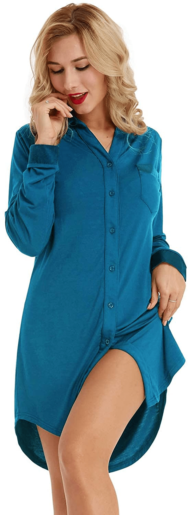 Zexxxy Womens Nightgown Long Sleeve Button down Pajama Top Soft Sleepwear Nightshirt Lapel Nightdress Apparel & Accessories > Clothing > Sleepwear & Loungewear > Nightgowns Kylie Max
