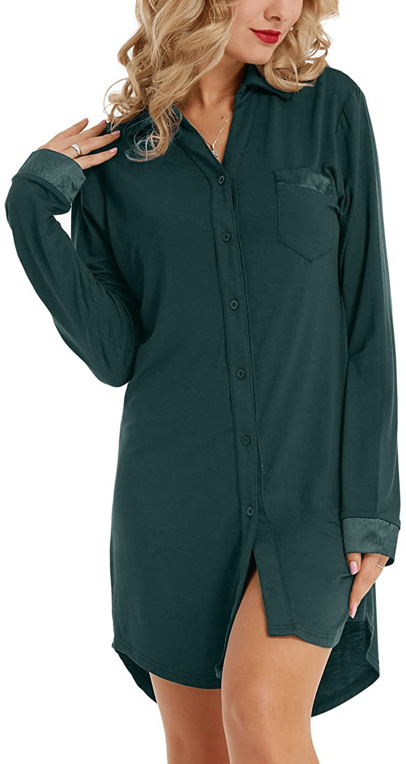 Zexxxy Womens Nightgown Long Sleeve Button down Pajama Top Soft Sleepwear Nightshirt Lapel Nightdress Apparel & Accessories > Clothing > Sleepwear & Loungewear > Nightgowns Kylie Max