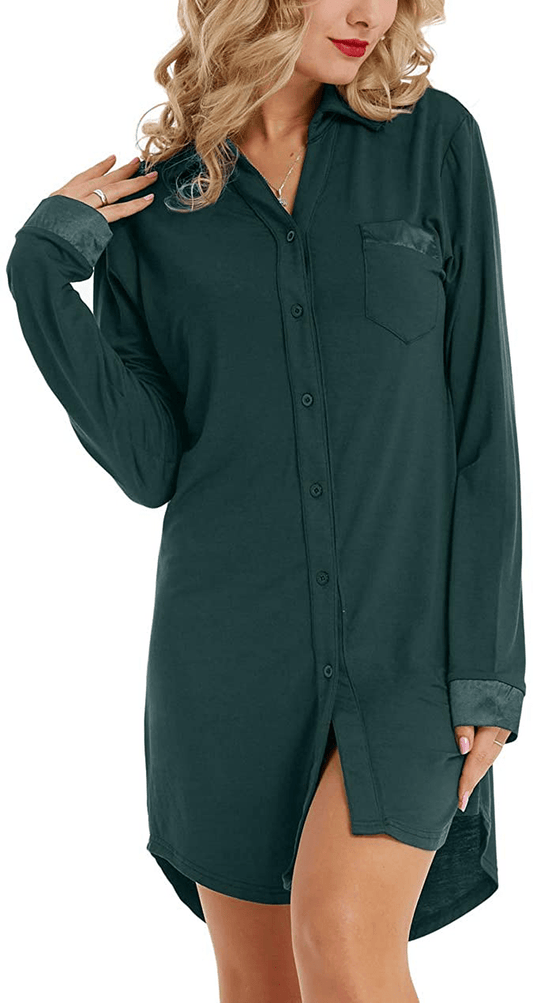 Zexxxy Womens Nightgown Long Sleeve Button down Pajama Top Soft Sleepwear Nightshirt Lapel Nightdress Apparel & Accessories > Clothing > Sleepwear & Loungewear > Nightgowns Kylie Max