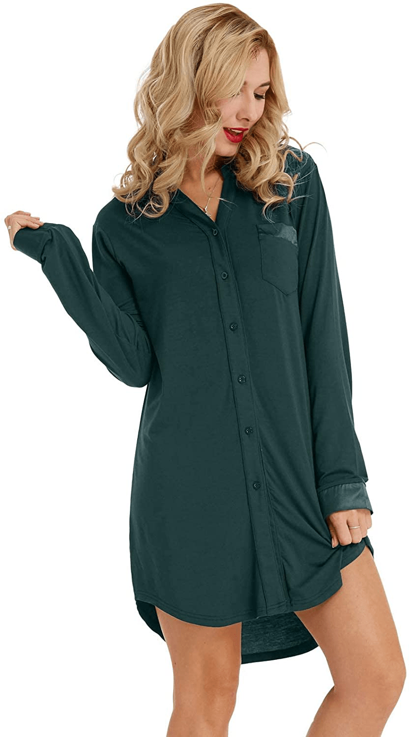 Zexxxy Womens Nightgown Long Sleeve Button down Pajama Top Soft Sleepwear Nightshirt Lapel Nightdress Apparel & Accessories > Clothing > Sleepwear & Loungewear > Nightgowns Kylie Max