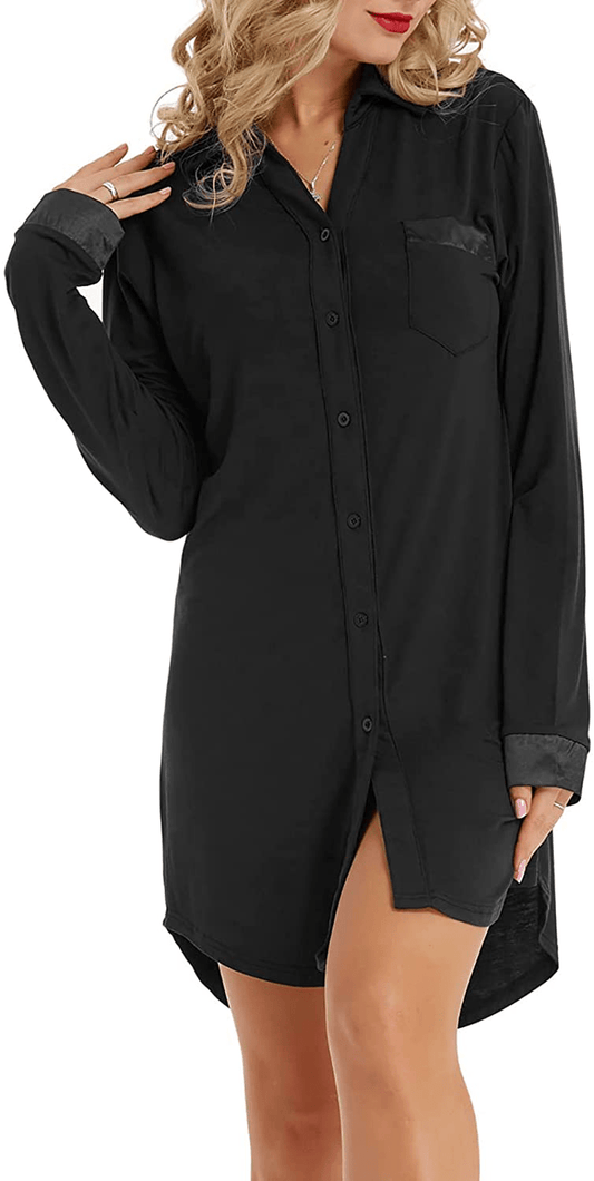 Zexxxy Womens Nightgown Long Sleeve Button down Pajama Top Soft Sleepwear Nightshirt Lapel Nightdress Apparel & Accessories > Clothing > Sleepwear & Loungewear > Nightgowns Kylie Max