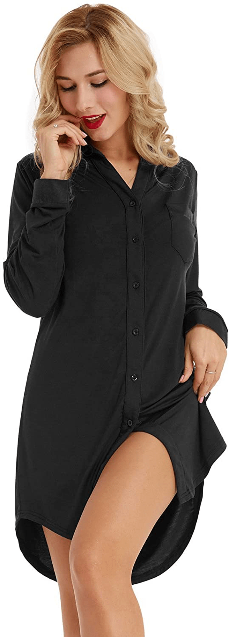 Zexxxy Womens Nightgown Long Sleeve Button down Pajama Top Soft Sleepwear Nightshirt Lapel Nightdress Apparel & Accessories > Clothing > Sleepwear & Loungewear > Nightgowns Kylie Max