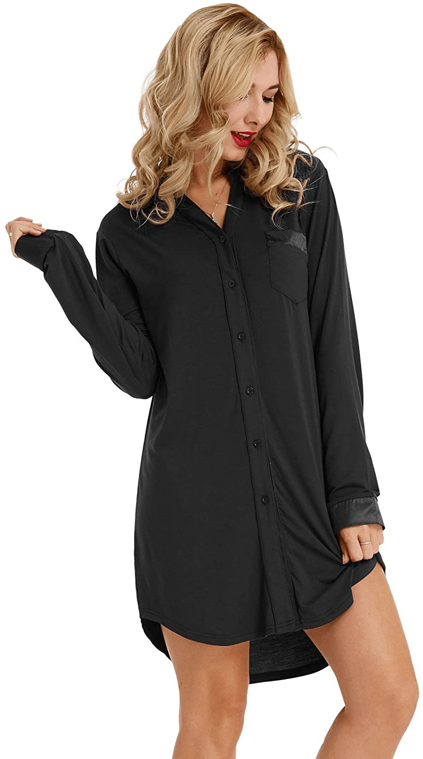 Zexxxy Womens Nightgown Long Sleeve Button down Pajama Top Soft Sleepwear Nightshirt Lapel Nightdress Apparel & Accessories > Clothing > Sleepwear & Loungewear > Nightgowns Kylie Max