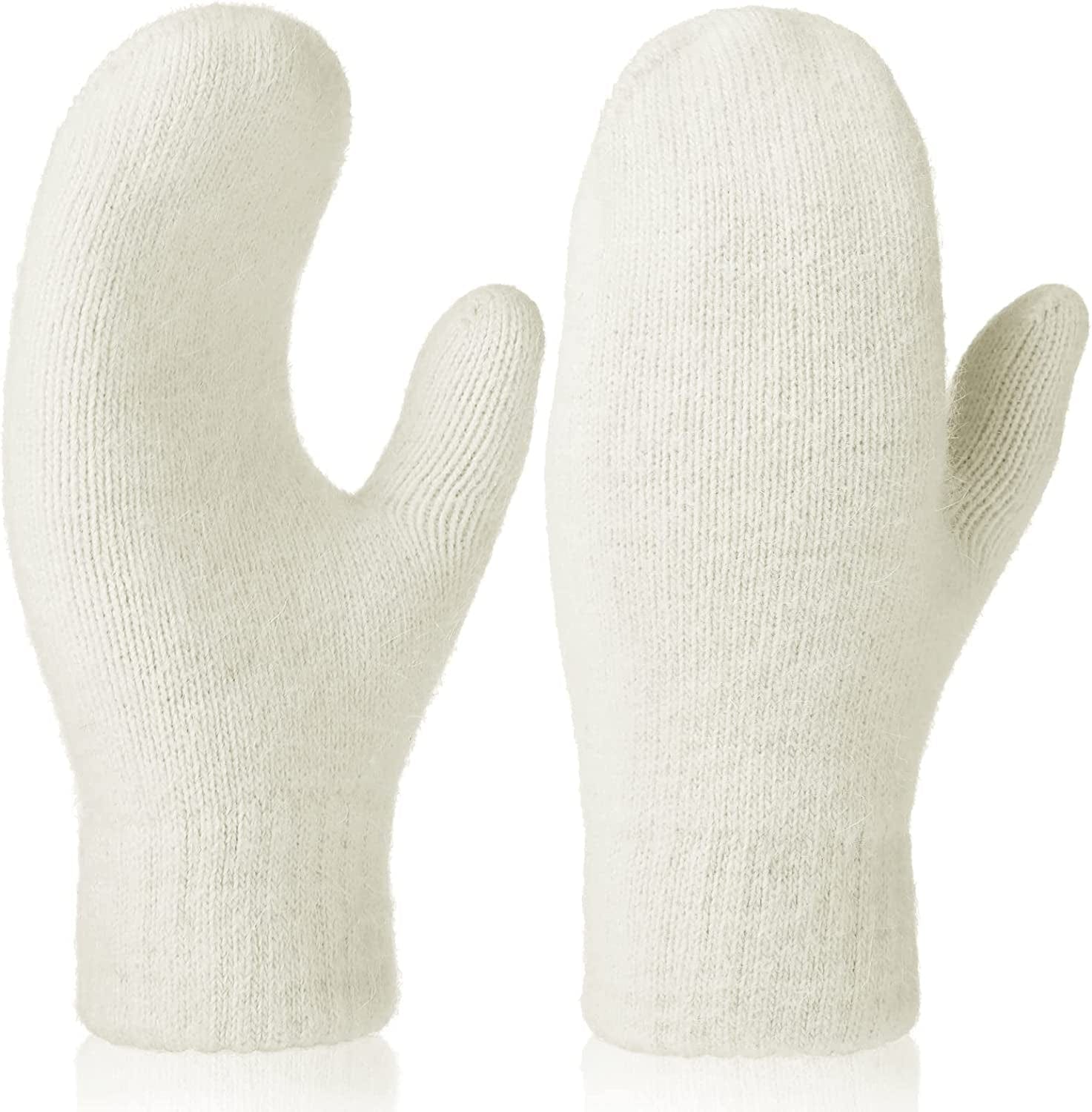 Zhehao Women Knitted Mittens Winter Warm Gloves Solid Color Hand Warmer for Indoor Outdoor Activities Apparel & Accessories > Clothing Accessories > Gloves & Mittens Zhehao White