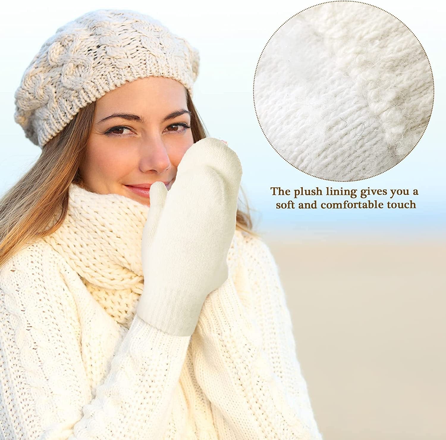 Zhehao Women Knitted Mittens Winter Warm Gloves Solid Color Hand Warmer for Indoor Outdoor Activities Apparel & Accessories > Clothing Accessories > Gloves & Mittens Zhehao