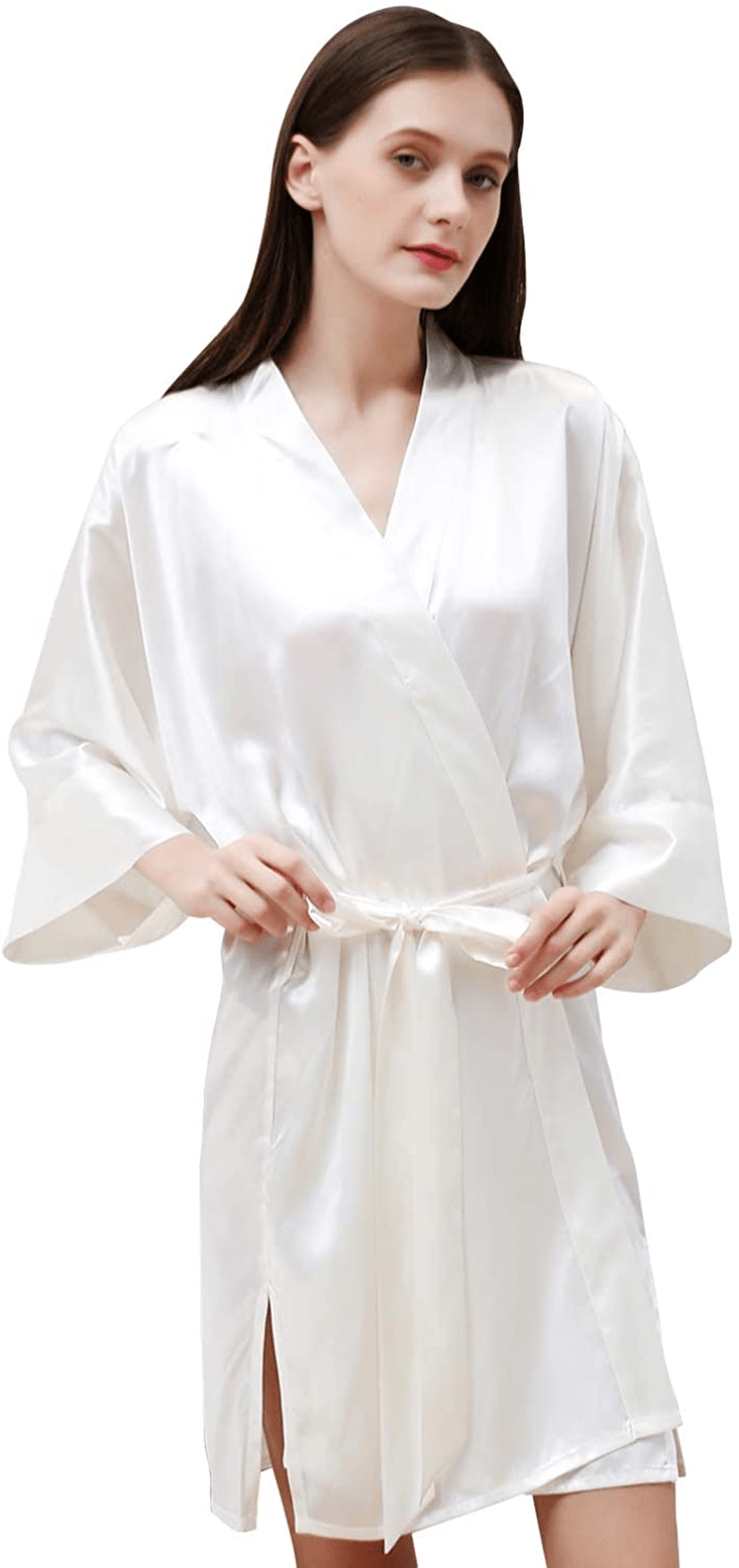 ZIMASILK 22 Momme 100% Pure Mulberry Silk Robe for Women, Pure Color Long Kimono Bathrobes Soft Nightgown Apparel & Accessories > Clothing > Sleepwear & Loungewear > Robes ZIMASILK Ivory