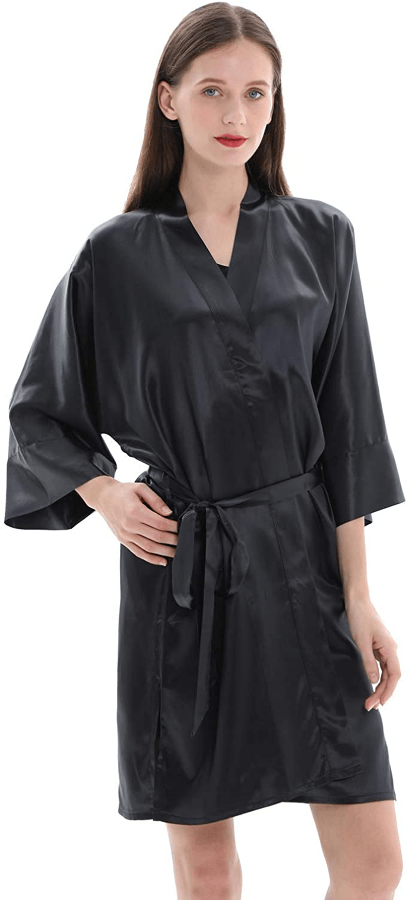 ZIMASILK 22 Momme 100% Pure Mulberry Silk Robe for Women, Pure Color Long Kimono Bathrobes Soft Nightgown Apparel & Accessories > Clothing > Sleepwear & Loungewear > Robes ZIMASILK Black