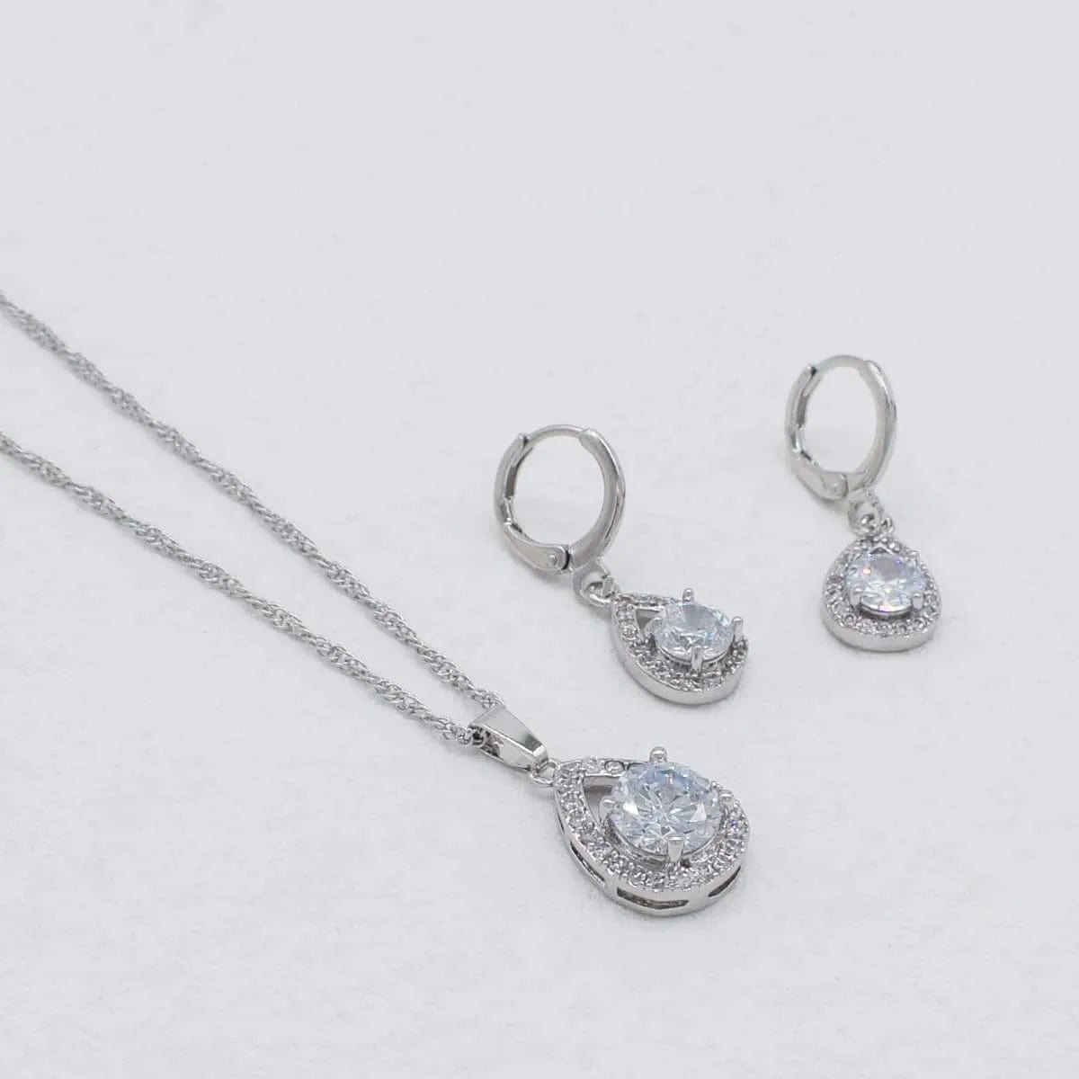 Zirconia Dangle Earrings Necklace Jewelry Set for Bridesmaid Bride Wedding Prom Gift