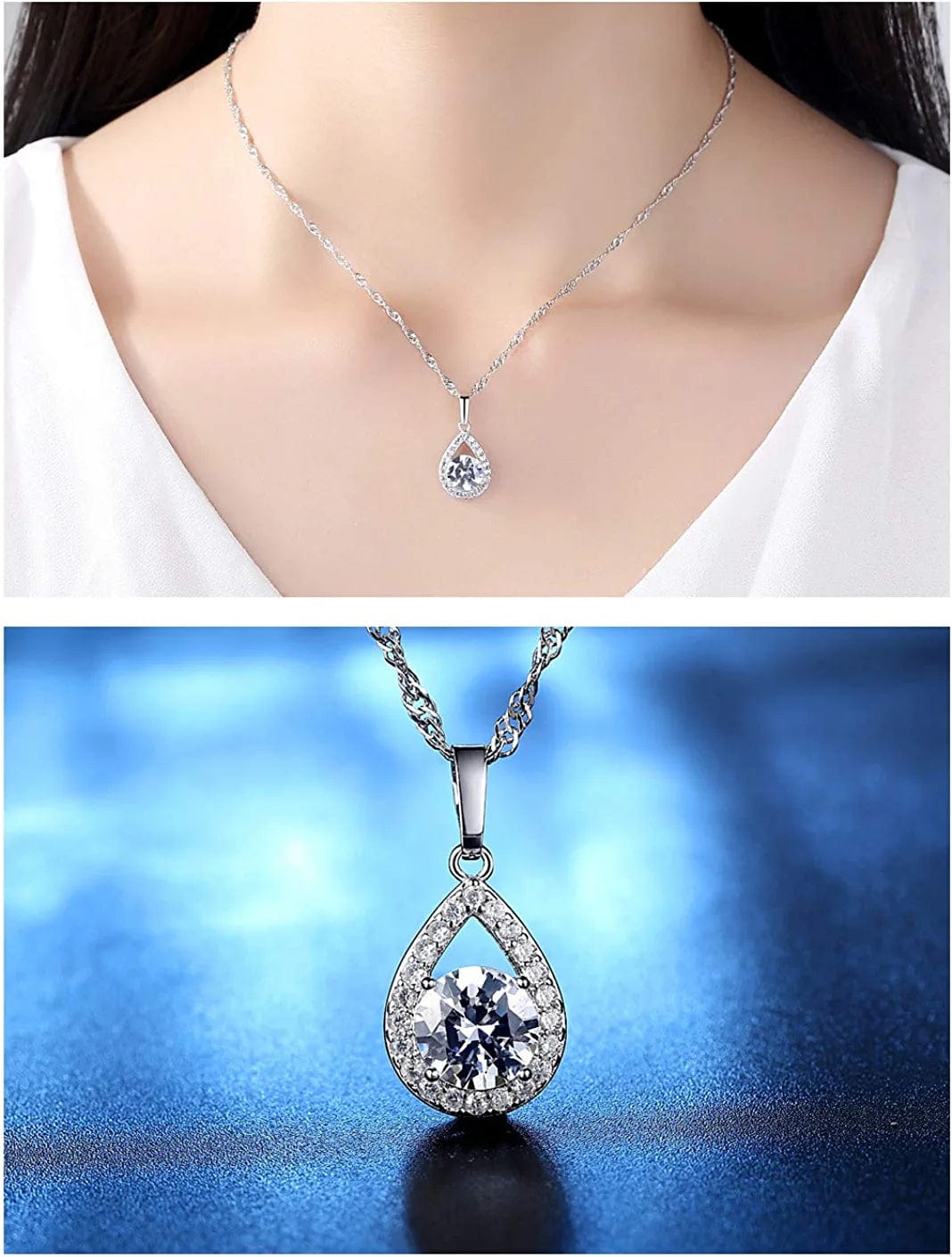 Zirconia Dangle Earrings Necklace Jewelry Set for Bridesmaid Bride Wedding Prom Gift