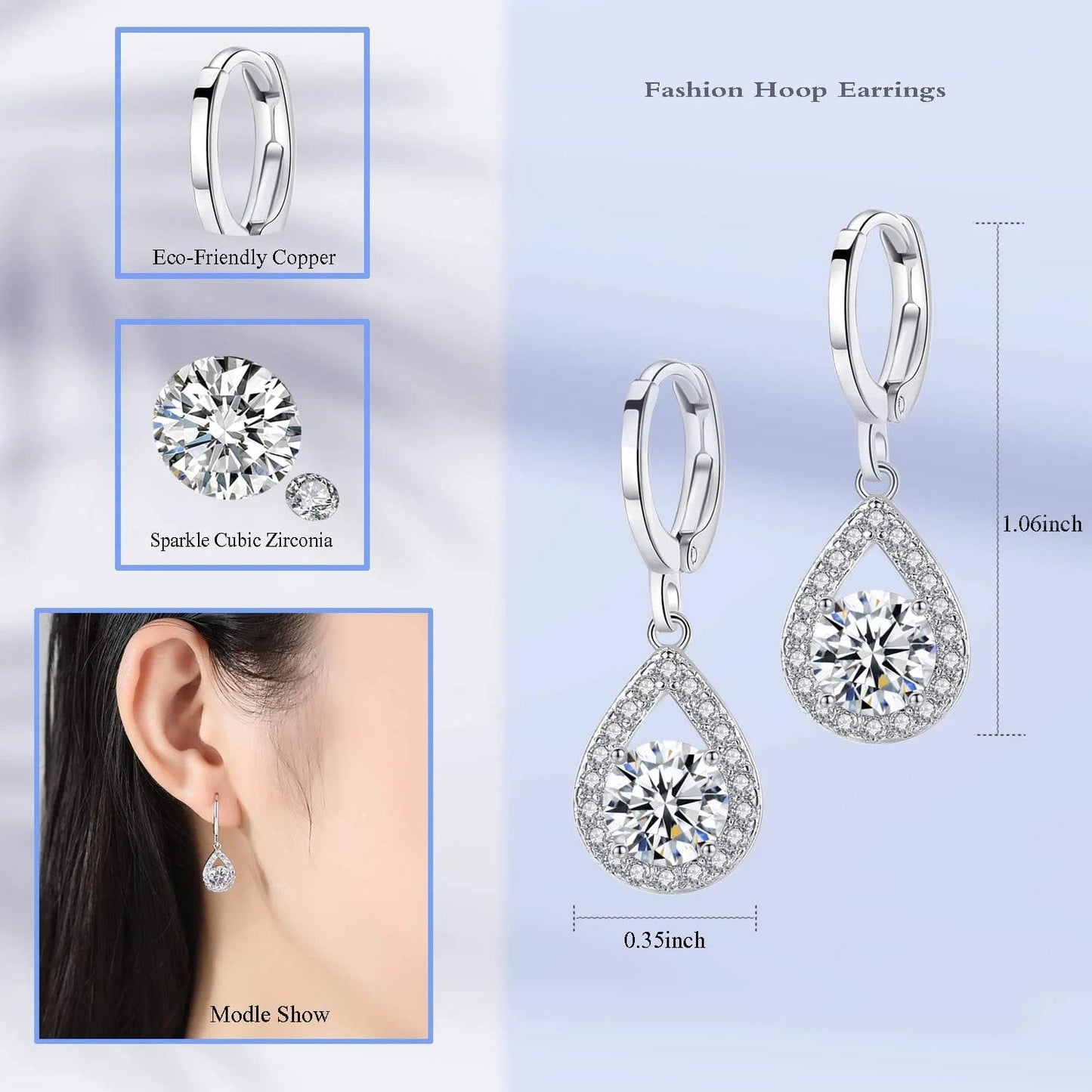 Zirconia Dangle Earrings Necklace Jewelry Set for Bridesmaid Bride Wedding Prom Gift