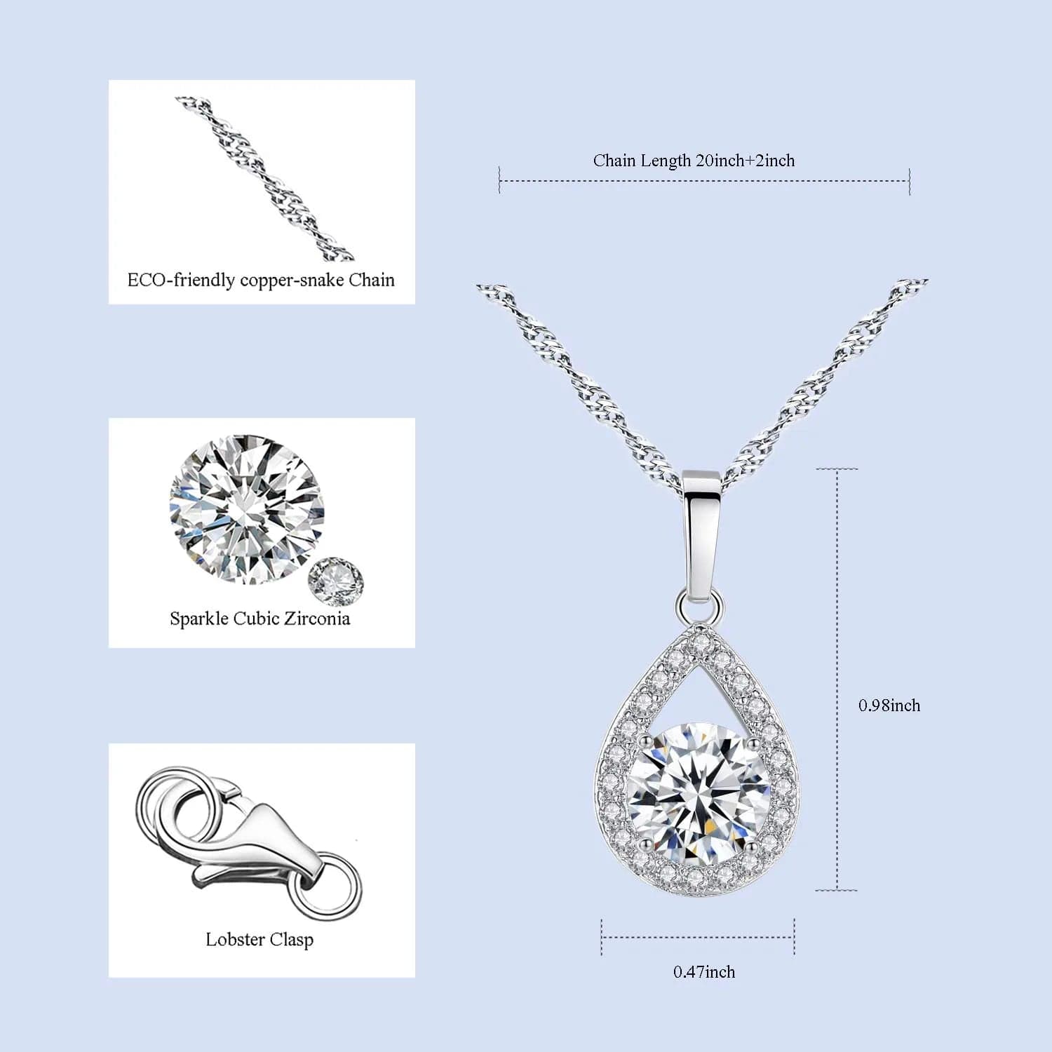 Zirconia Dangle Earrings Necklace Jewelry Set for Bridesmaid Bride Wedding Prom Gift