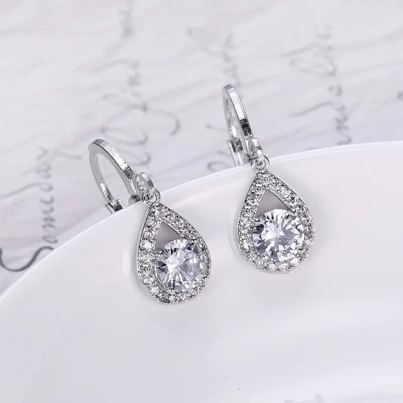 Zirconia Dangle Earrings Necklace Jewelry Set for Bridesmaid Bride Wedding Prom Gift