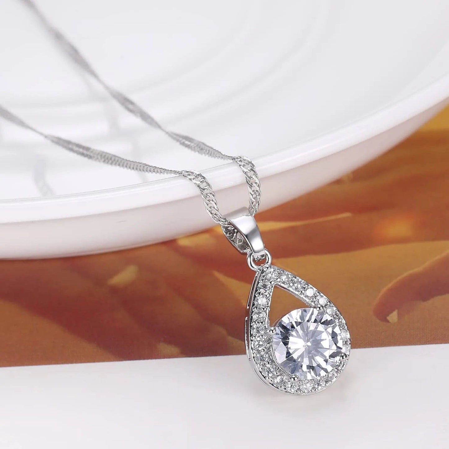 Zirconia Dangle Earrings Necklace Jewelry Set for Bridesmaid Bride Wedding Prom Gift