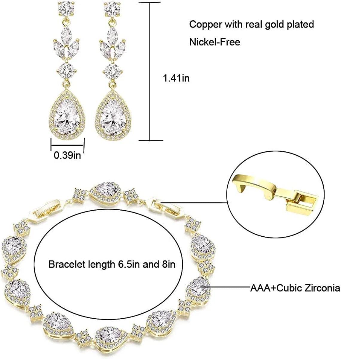 Zirconia Teardrop Earrings Bracelet Jewelry Sets Brides Bridesmaids Wedding Prom Party