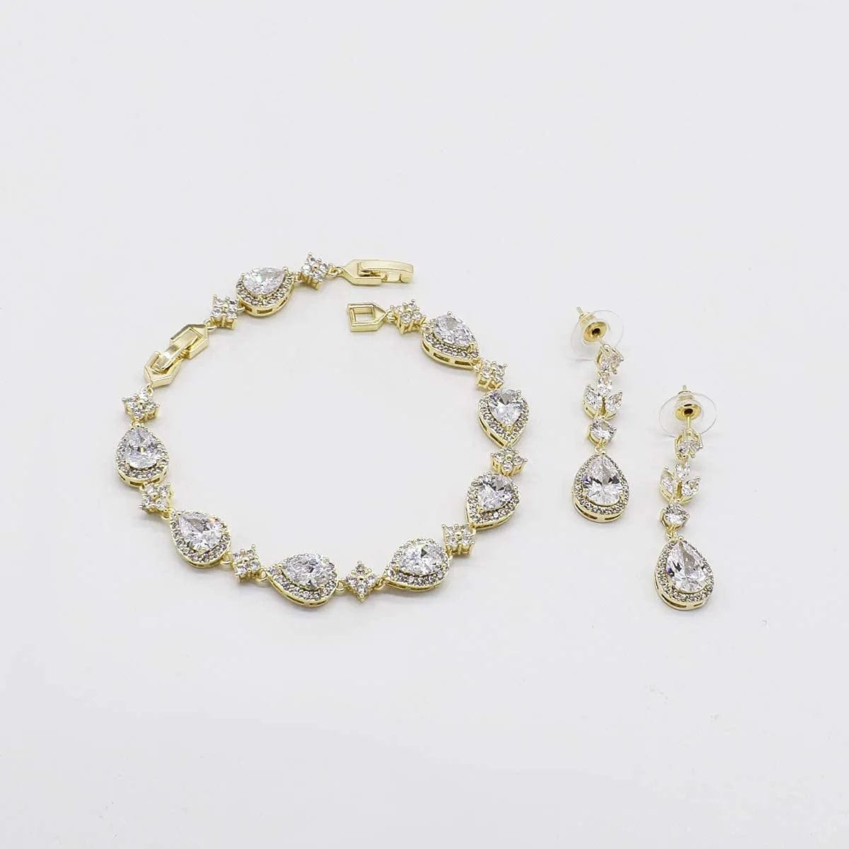 Zirconia Teardrop Earrings Bracelet Jewelry Sets Brides Bridesmaids Wedding Prom Party