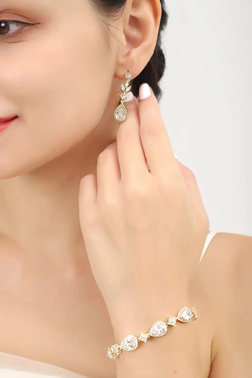 Zirconia Teardrop Earrings Bracelet Jewelry Sets Brides Bridesmaids Wedding Prom Party
