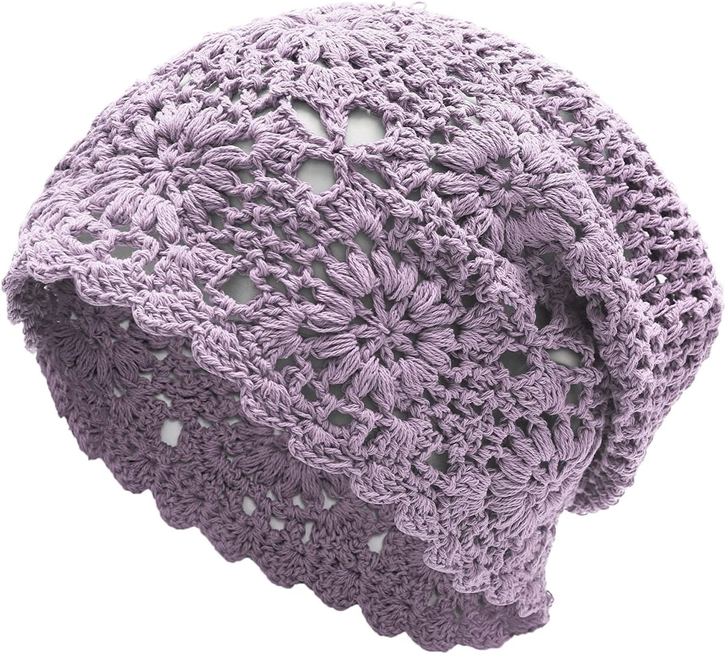 ZLYC Women Cotton Crochet Slouchy Beanie Hat Handmade Knit Cutout Summer Floral Skull Cap Apparel & Accessories > Clothing Accessories > Headwear ZLYC Solid Purple
