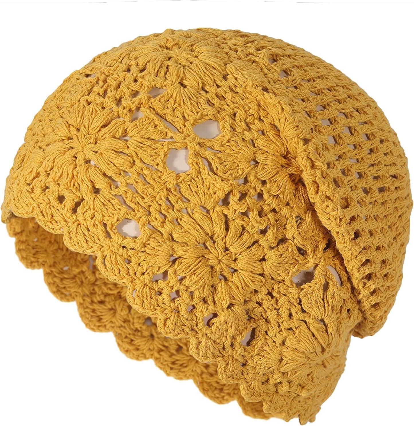 ZLYC Women Cotton Crochet Slouchy Beanie Hat Handmade Knit Cutout Summer Floral Skull Cap Apparel & Accessories > Clothing Accessories > Headwear ZLYC Solid Yellow
