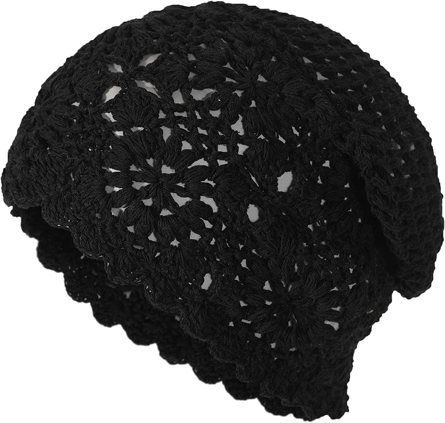 ZLYC Women Cotton Crochet Slouchy Beanie Hat Handmade Knit Cutout Summer Floral Skull Cap Apparel & Accessories > Clothing Accessories > Headwear ZLYC Solid Black