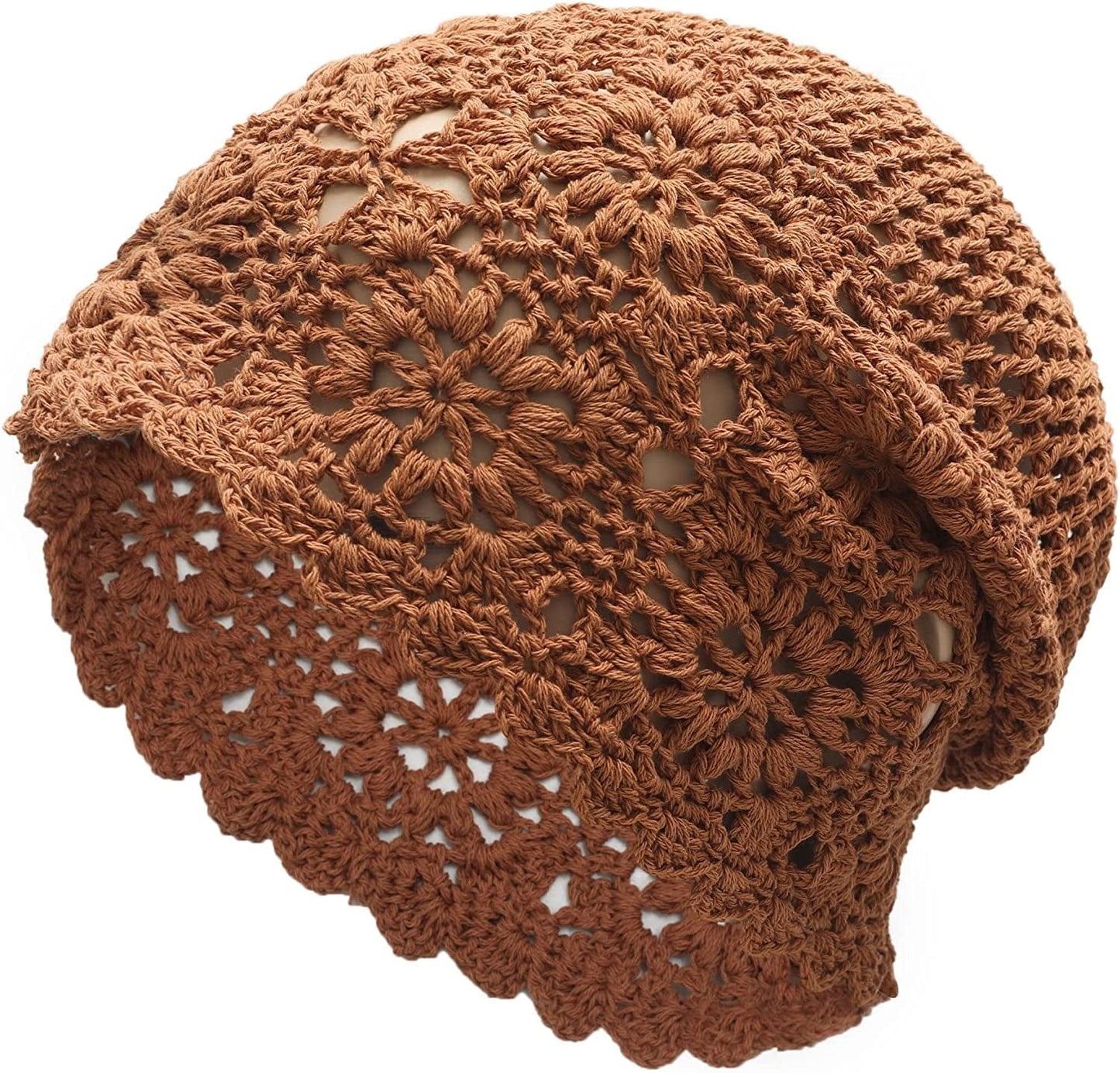 ZLYC Women Cotton Crochet Slouchy Beanie Hat Handmade Knit Cutout Summer Floral Skull Cap Apparel & Accessories > Clothing Accessories > Headwear ZLYC Solid Caramel