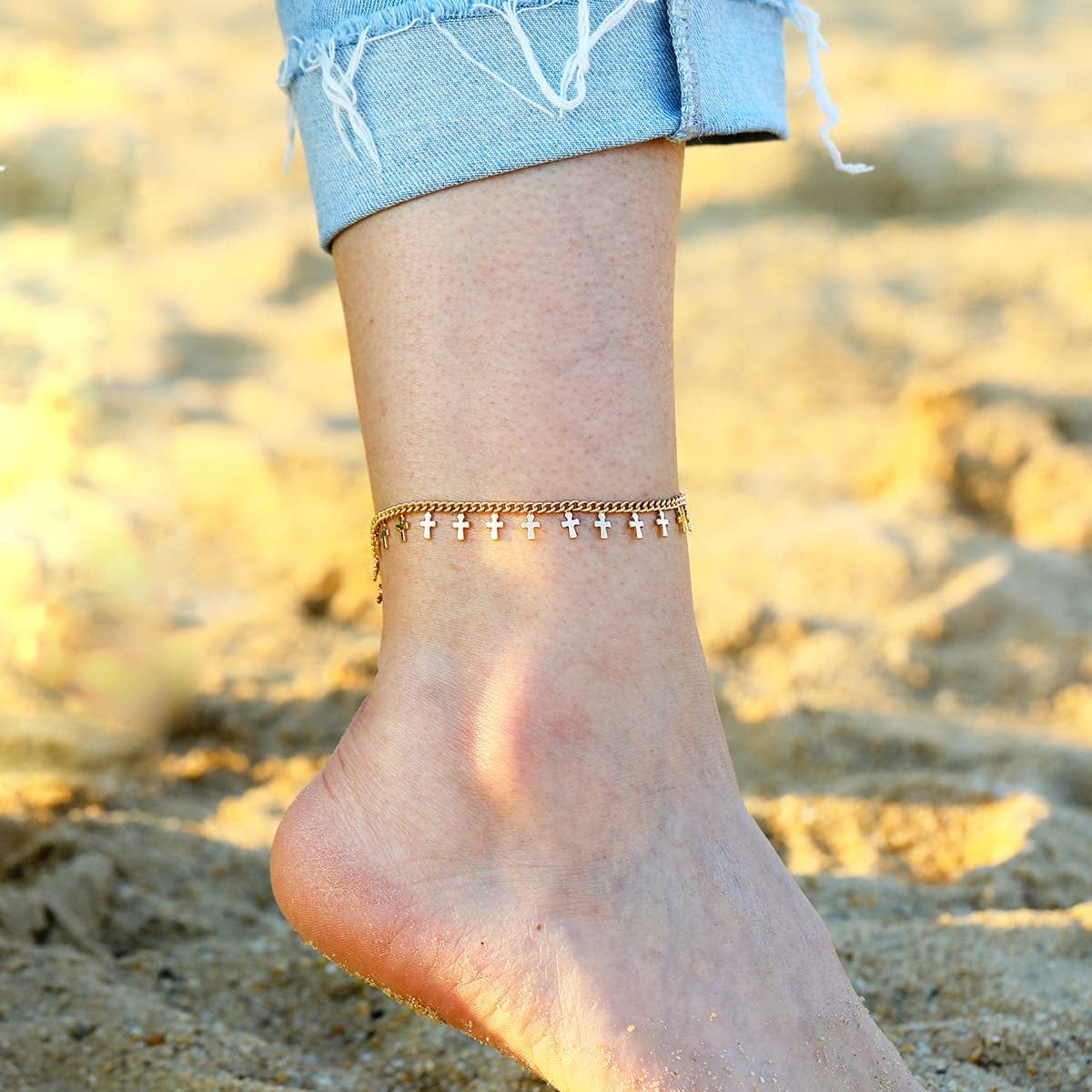 ZNBOH Gold Ankle Bracelets for Women 14K Gold Plated Anklet Bracelets Evil Eye Anklet Daisy Anklet Cross Ankle Bracelets Summer Foot Jewelry Apparel & Accessories > Jewelry > Anklets ZNBOH