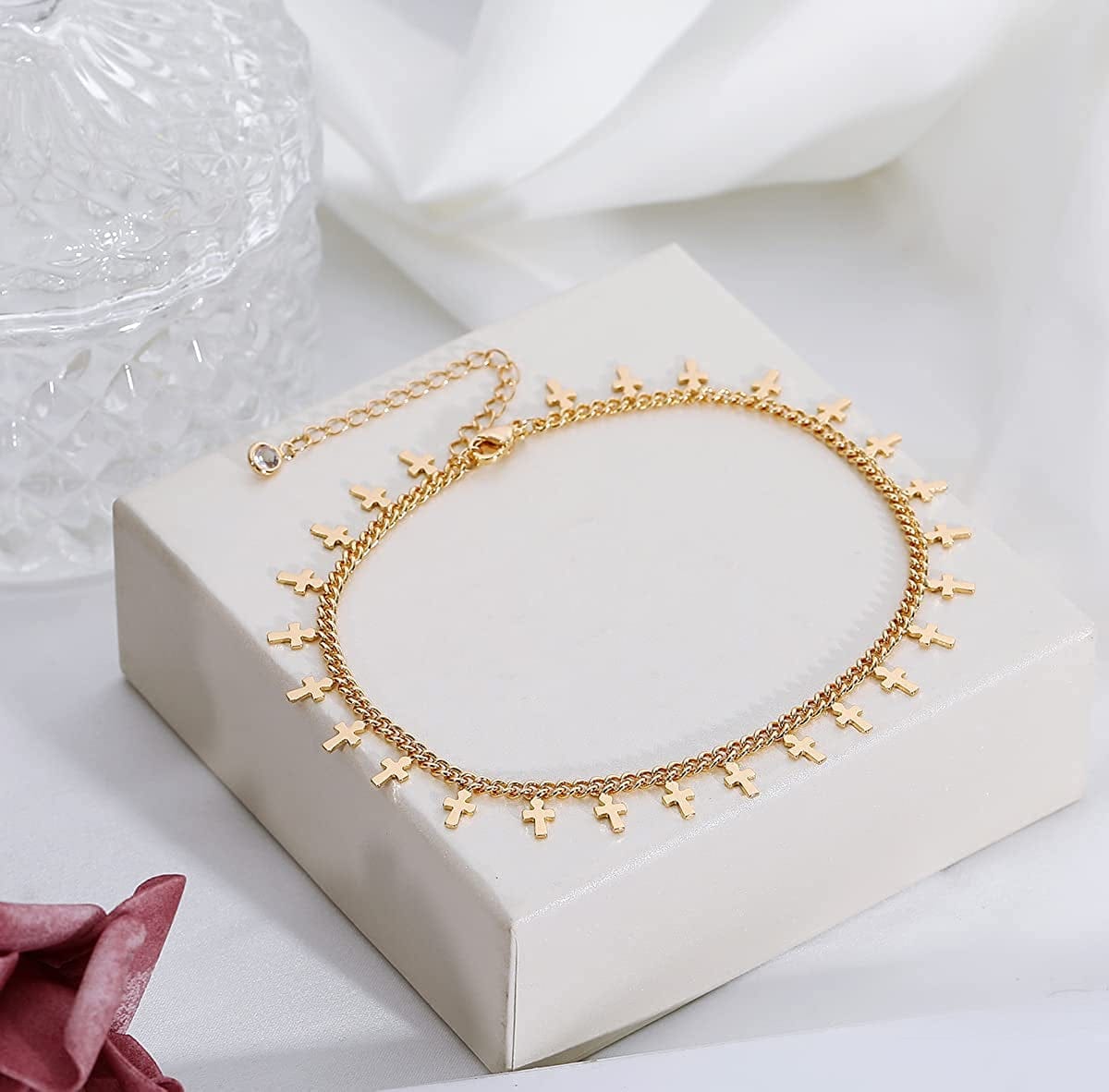 ZNBOH Gold Ankle Bracelets for Women 14K Gold Plated Anklet Bracelets Evil Eye Anklet Daisy Anklet Cross Ankle Bracelets Summer Foot Jewelry Apparel & Accessories > Jewelry > Anklets ZNBOH