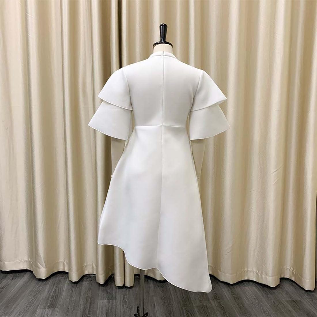 ZOCAVIA Women'S Formal Dress Half Turtleneck Ruffle Sleeve Irregular High Low Hem Pleated Short Dress for Party Prom