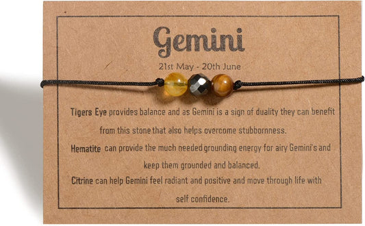 Zodiac Bracelets for Women Men, 6Mm Natural Stone Horoscope Bracelets Healing Gemstone Crystals Zodiac Gifts Apparel & Accessories > Jewelry > Bracelets VLINRAS Gemini 6mm stones - women