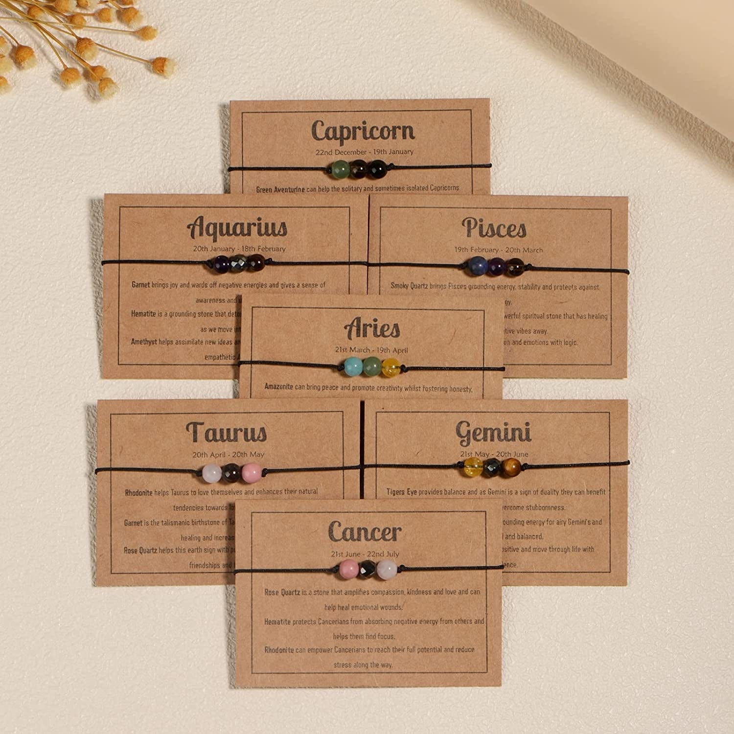 Zodiac Bracelets for Women Men, 6Mm Natural Stone Horoscope Bracelets Healing Gemstone Crystals Zodiac Gifts Apparel & Accessories > Jewelry > Bracelets VLINRAS