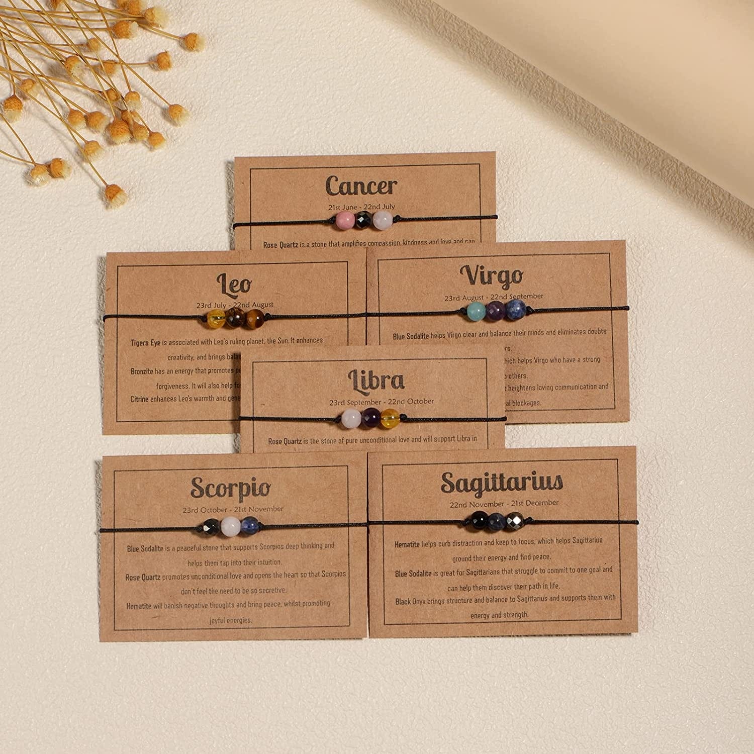 Zodiac Bracelets for Women Men, 6Mm Natural Stone Horoscope Bracelets Healing Gemstone Crystals Zodiac Gifts Apparel & Accessories > Jewelry > Bracelets VLINRAS