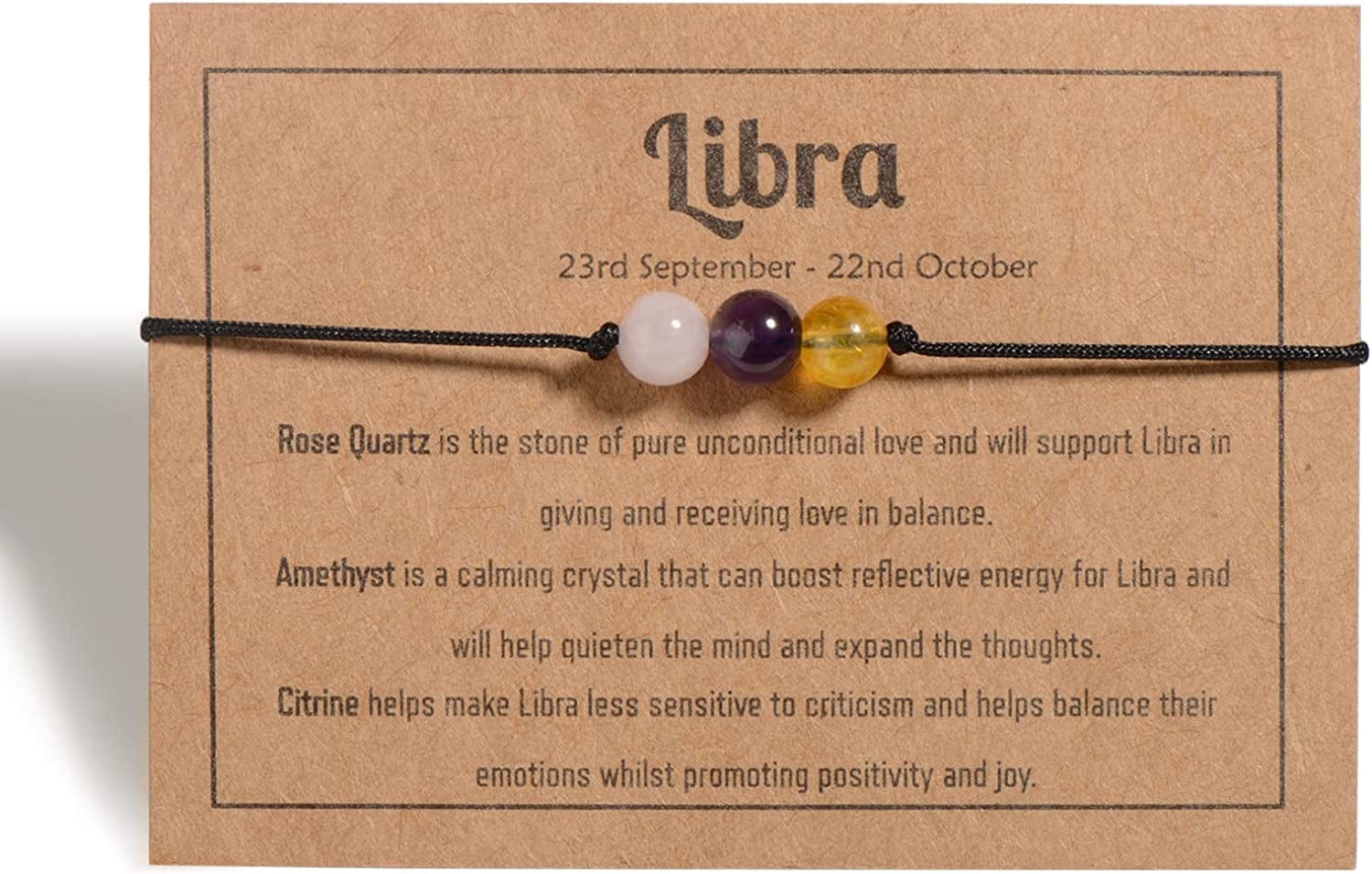 Zodiac Bracelets for Women Men, 6Mm Natural Stone Horoscope Bracelets Healing Gemstone Crystals Zodiac Gifts Apparel & Accessories > Jewelry > Bracelets VLINRAS Libra 6mm stones - women