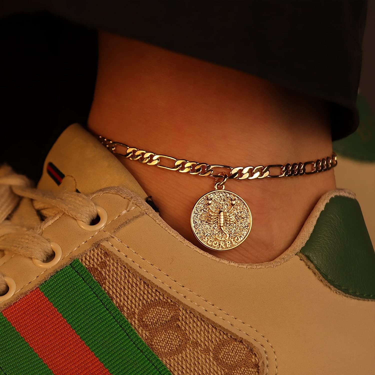 Zodiac Constellation Ankle Bracelet Zodiac Sign Disc Anklet 14K Real Gold Plated for Women Beach Foot Jewelry Apparel & Accessories > Jewelry > Anklets Giftall