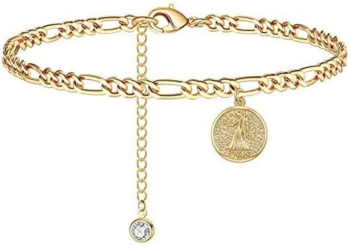 Zodiac Constellation Ankle Bracelet Zodiac Sign Disc Anklet 14K Real Gold Plated for Women Beach Foot Jewelry Apparel & Accessories > Jewelry > Anklets Giftall Virgo(Aug.23—Sep.22)