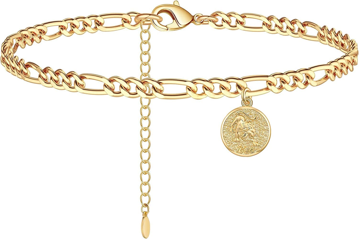 Zodiac Constellation Ankle Bracelet Zodiac Sign Disc Anklet 14K Real Gold Plated for Women Beach Foot Jewelry Apparel & Accessories > Jewelry > Anklets Giftall Leo(Jul.23—Aug.22)