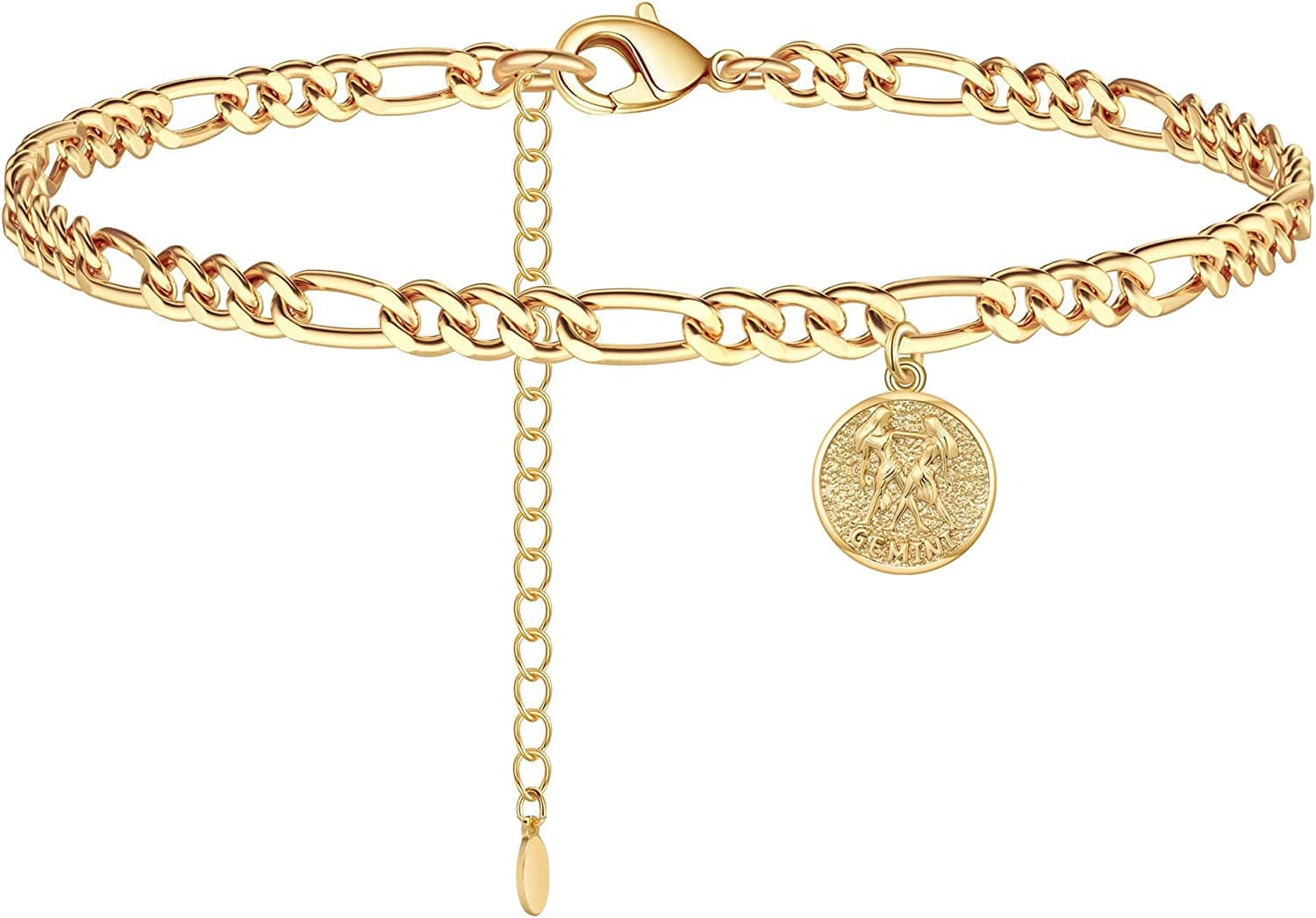 Zodiac Constellation Ankle Bracelet Zodiac Sign Disc Anklet 14K Real Gold Plated for Women Beach Foot Jewelry Apparel & Accessories > Jewelry > Anklets Giftall Gemini(May.21—Jun.21)