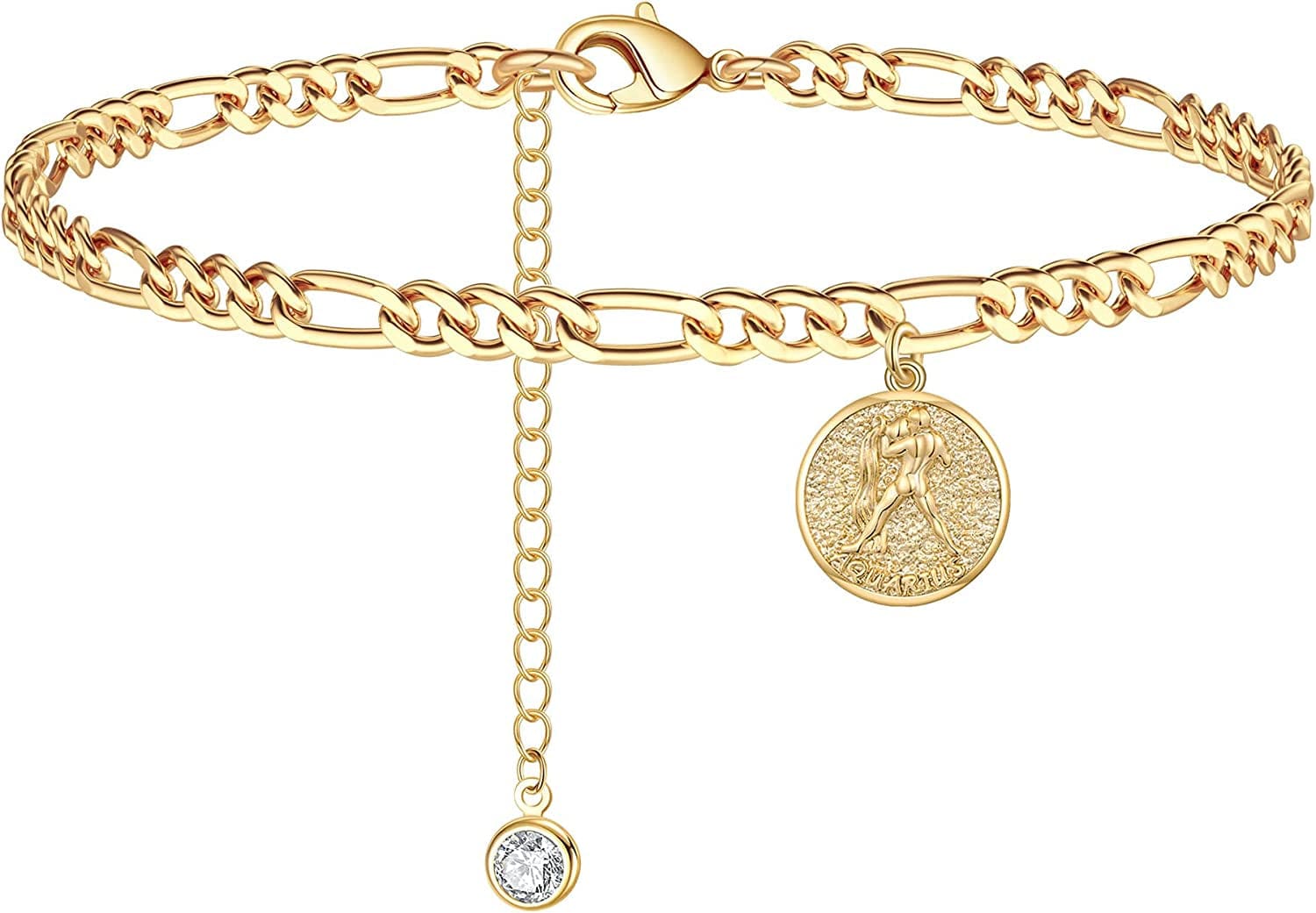 Zodiac Constellation Ankle Bracelet Zodiac Sign Disc Anklet 14K Real Gold Plated for Women Beach Foot Jewelry Apparel & Accessories > Jewelry > Anklets Giftall Aquarius(Jan.20—Feb.18)