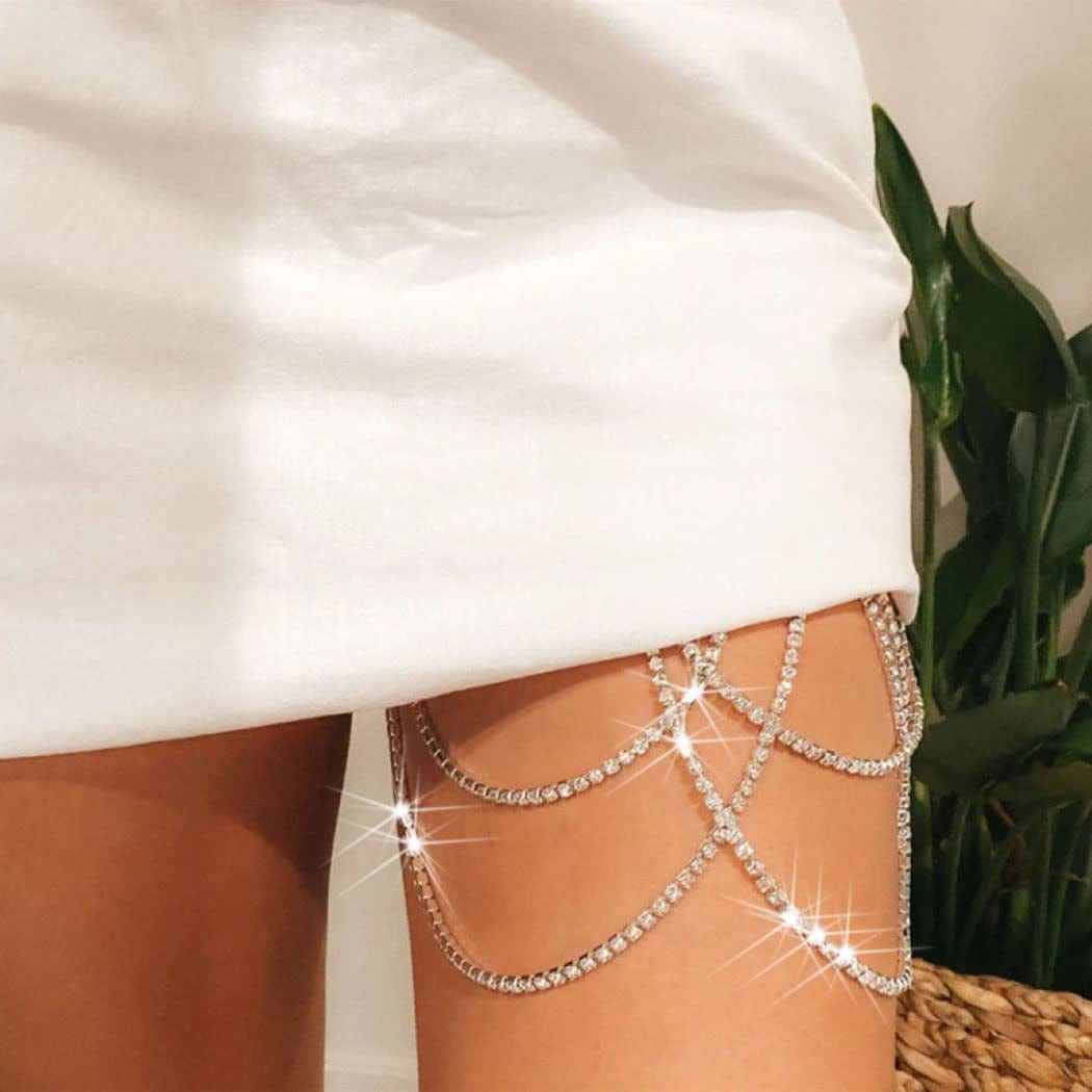 Zoestar Crystal Thigh Chains Tassel Leg Chain Summer Beach Harness Fashion Body Jewelry for Women and Girls (B-Silver) Apparel & Accessories > Jewelry > Body Jewelry Zoestar B-Silver