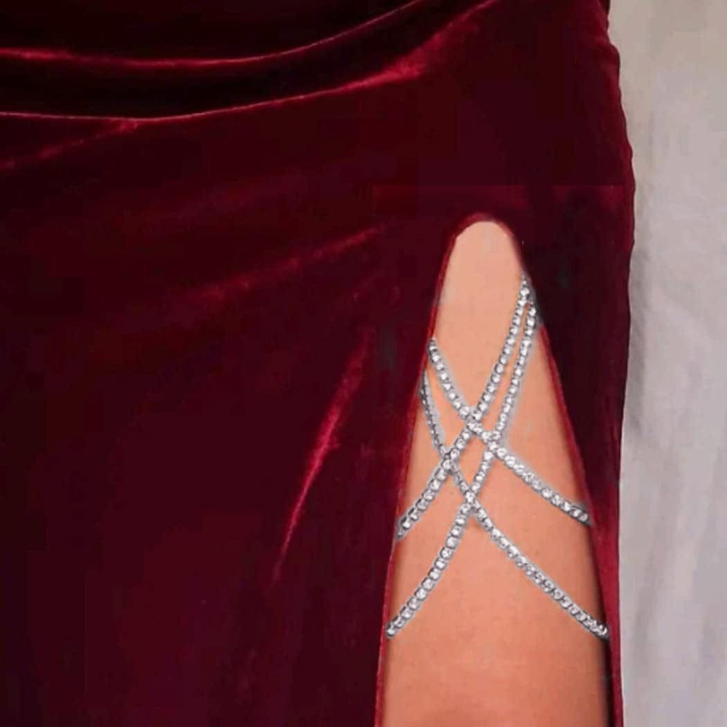 Zoestar Crystal Thigh Chains Tassel Leg Chain Summer Beach Harness Fashion Body Jewelry for Women and Girls (B-Silver) Apparel & Accessories > Jewelry > Body Jewelry Zoestar