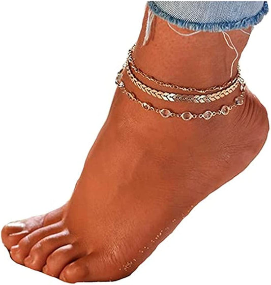 Zoestar Three-Layer Anklet Ankle Bracelet Foot Chain with Leaves Accessories Foot Jewelry for Women and Girls Apparel & Accessories > Jewelry > Anklets JL Color 1