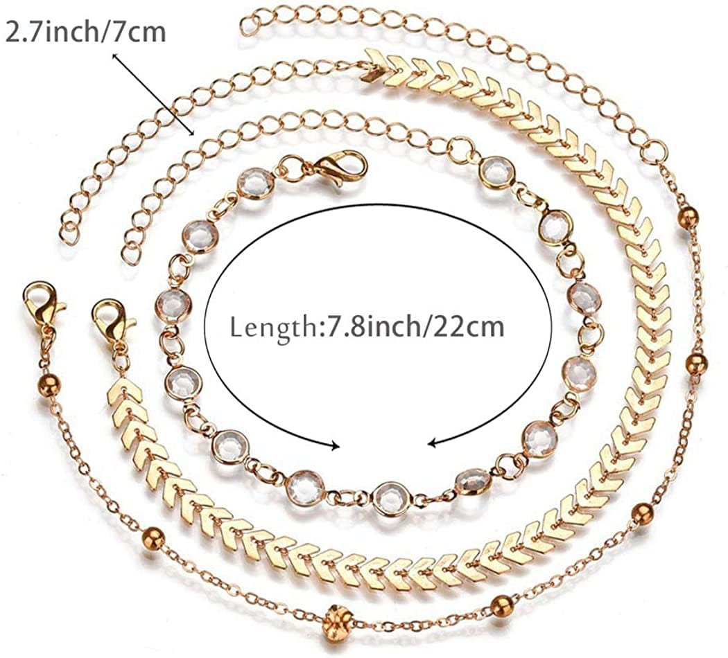 Zoestar Three-Layer Anklet Ankle Bracelet Foot Chain with Leaves Accessories Foot Jewelry for Women and Girls Apparel & Accessories > Jewelry > Anklets JL
