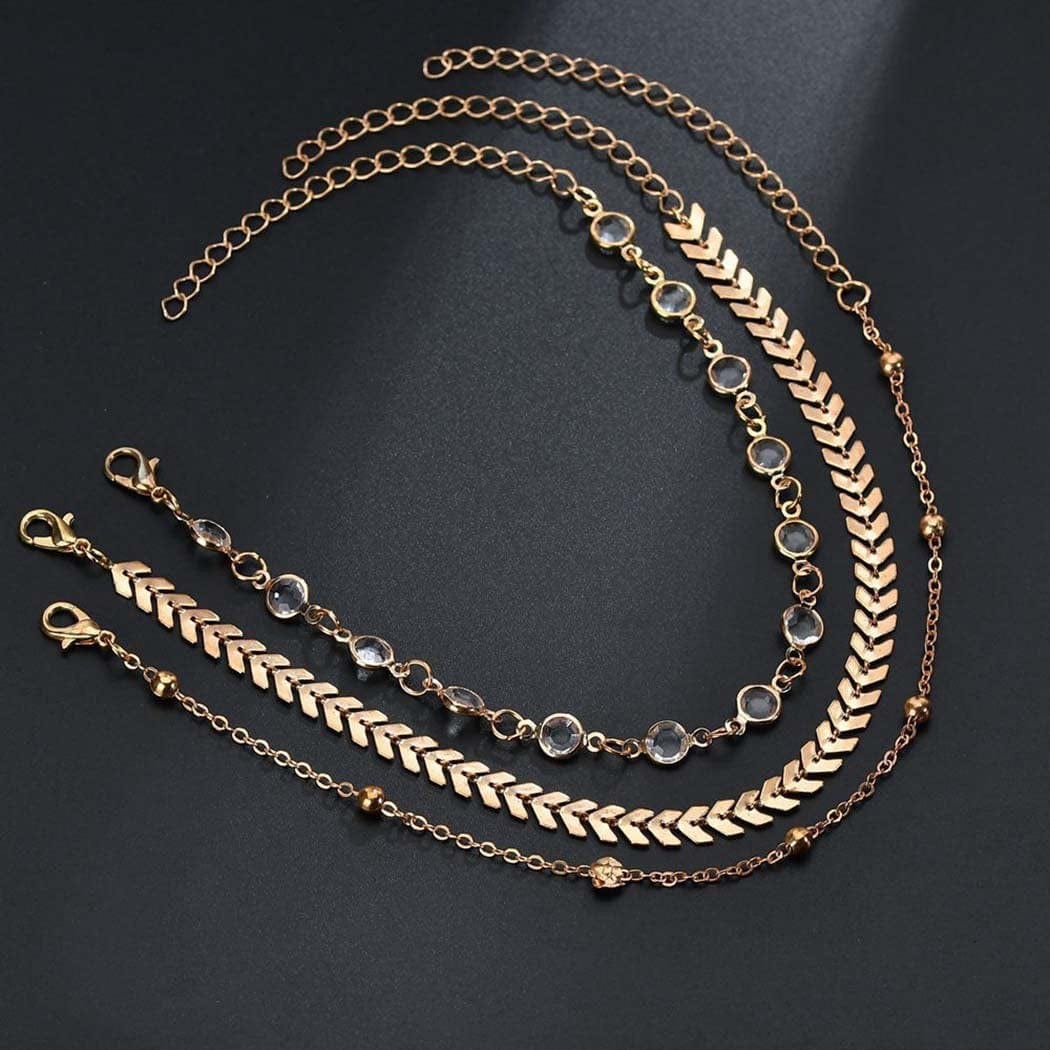Zoestar Three-Layer Anklet Ankle Bracelet Foot Chain with Leaves Accessories Foot Jewelry for Women and Girls Apparel & Accessories > Jewelry > Anklets JL