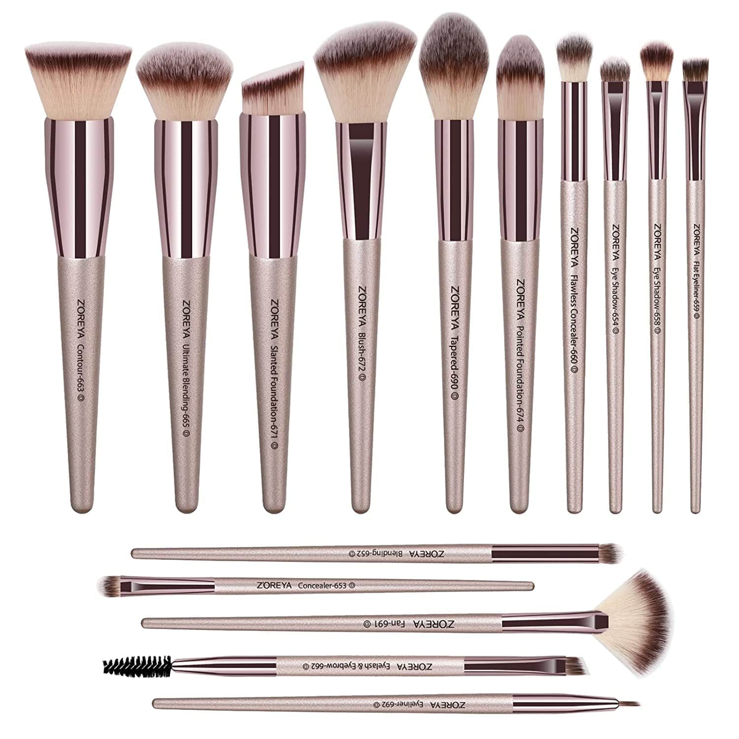 Zoreya Makeup Brush Set 20Pcs Premium Synthetic Kabuki Makeup Brush Foundation Concealer Blush Face Eye Shadow Black Makeup Brush Set Health & Beauty > Personal Care > Cosmetics > Cosmetic Tools > Makeup Tools ZOREYA Champagne Gold